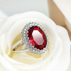 Red Cubic Zirconia & Crystal Burst Halo Oval Ring