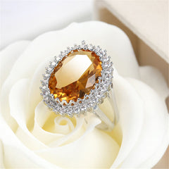 Champagne Cubic Zirconia & Crystal Burst Halo Oval Ring