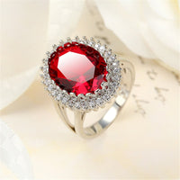 Red Cubic Zirconia & Crystal Burst Halo Oval Ring