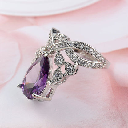 Purple Cubic Zirconia and Crystal Pear-Cut Statement Ring, statement rings for women, vintage-inspired design, side view