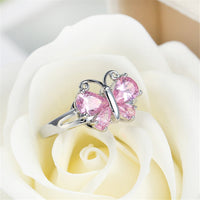 Pink Crystal & Silver-Plated Butterfly Ring