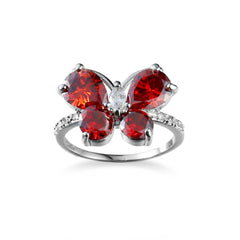 Red Crystal & Cubic Zirconia Butterfly Ring