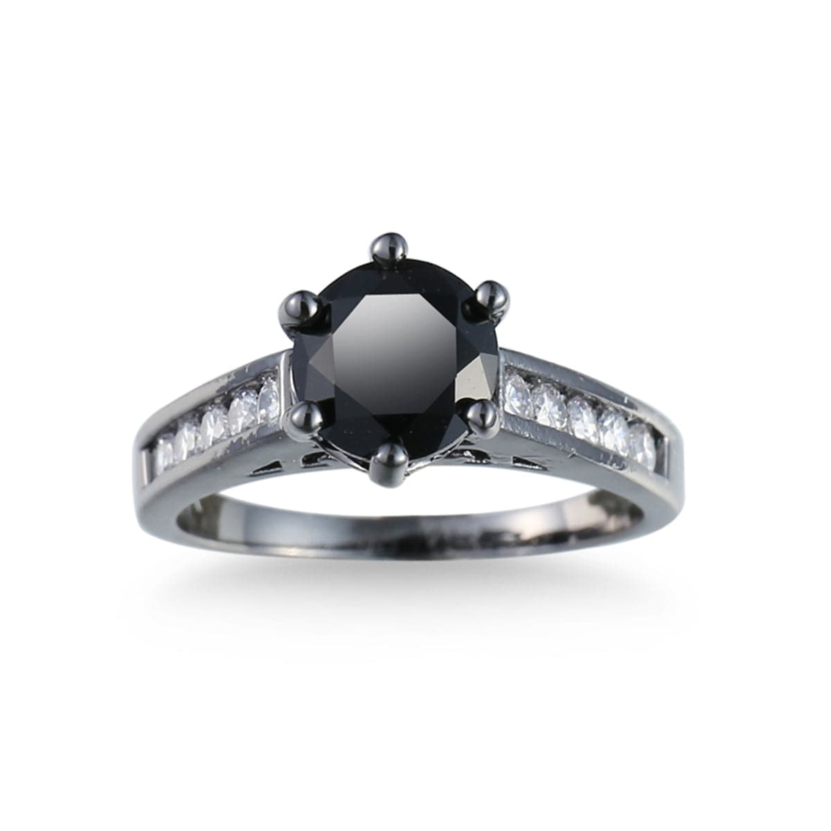 Black Cubic Zirconia and Black-Plated Cocktail Ring, jewelry gift sets for women, everyday style, side view