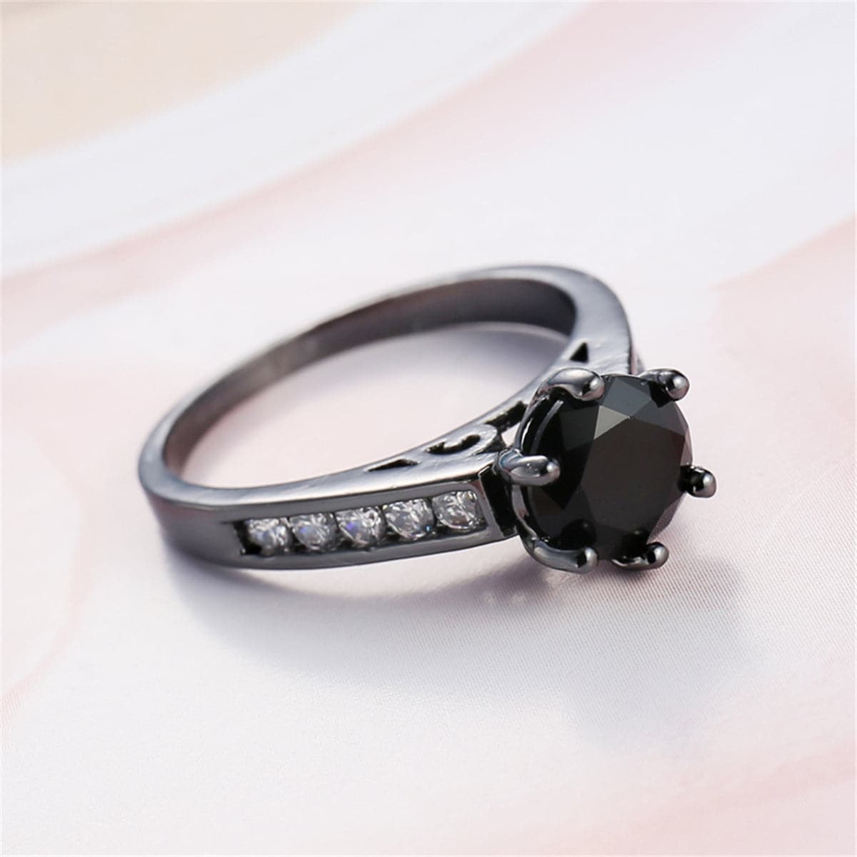 Black Cubic Zirconia and Black-Plated Cocktail Ring, jewelry gift sets for women, everyday style, detail close-up