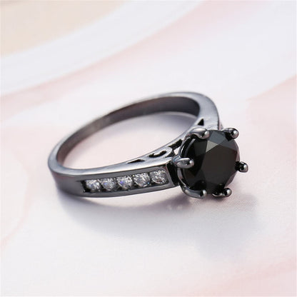Black Cubic Zirconia and Black-Plated Cocktail Ring, jewelry gift sets for women, everyday style, detail close-up