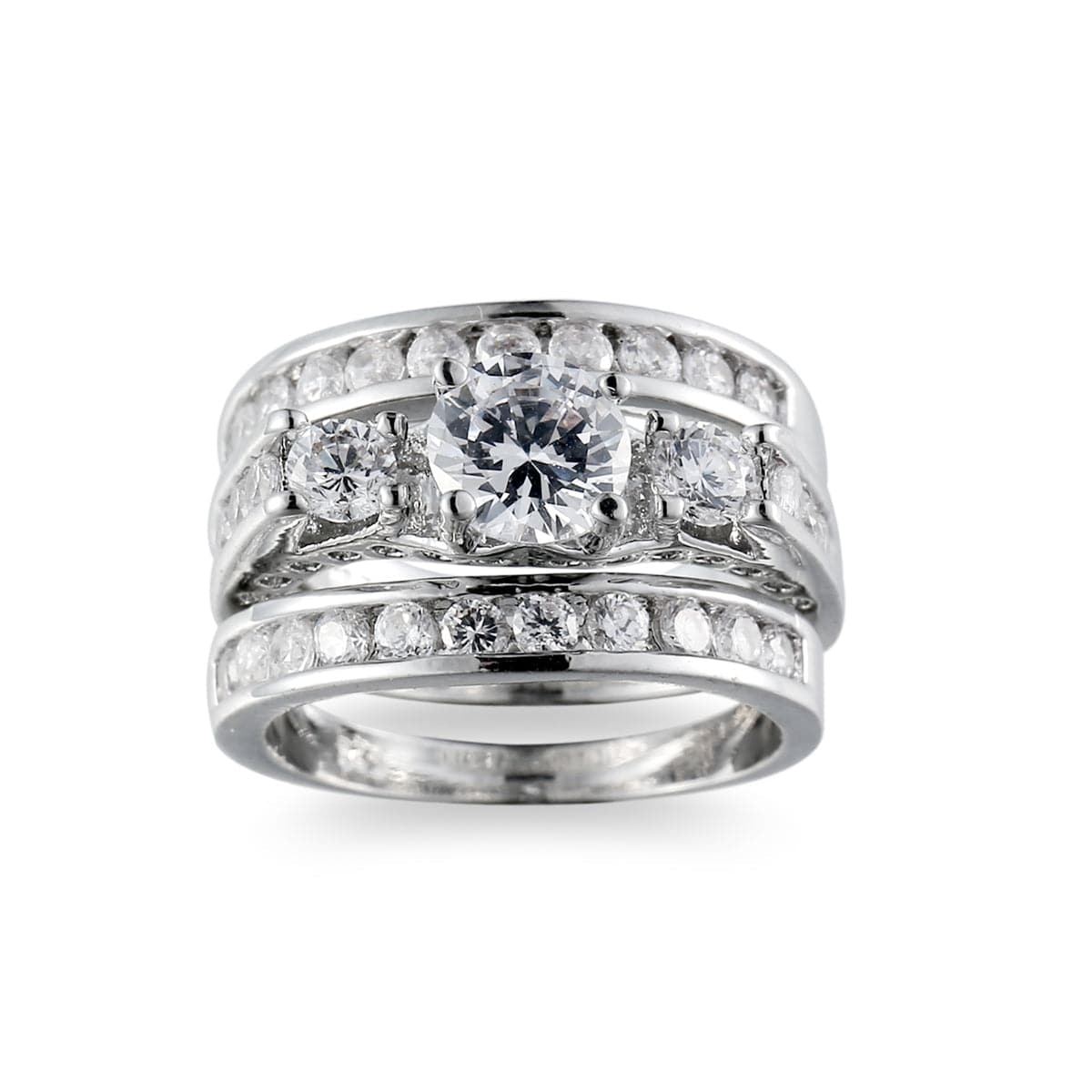 Cubic Zirconia and Silver-Plated Cocktail Ring Set, jewelry gift sets for women, dainty minimalist design, side view