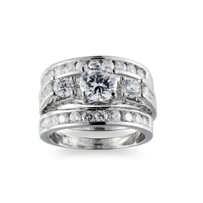 Cubic Zirconia and Silver-Plated Cocktail Ring Set, jewelry gift sets for women, dainty minimalist design, side view
