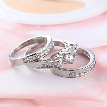 Cubic Zirconia and Silver-Plated Cocktail Ring Set, jewelry gift sets for women, dainty minimalist design, detail close-up