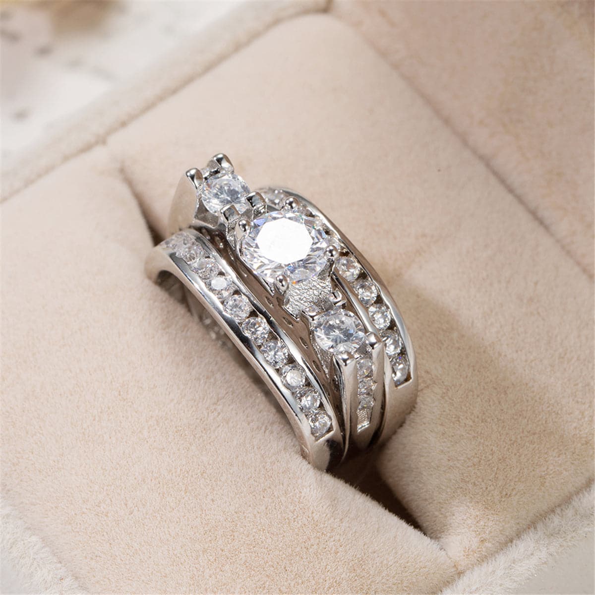 Cubic Zirconia and Silver-Plated Cocktail Ring Set, jewelry gift sets for women, dainty minimalist design, lifestyle look