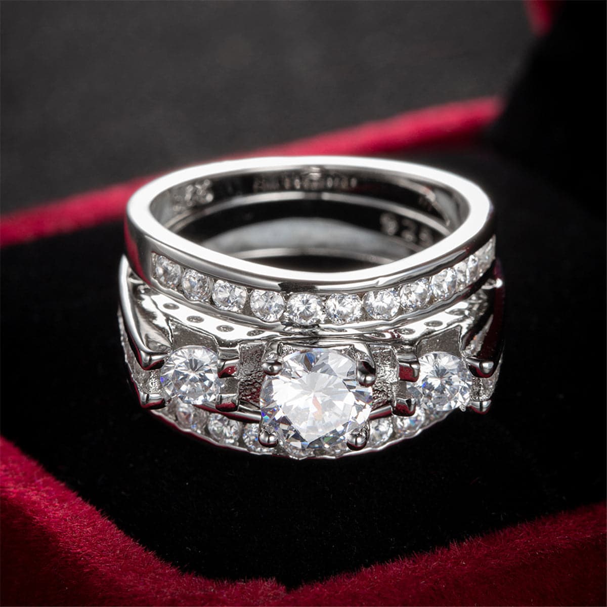 Cubic Zirconia and Silver-Plated Cocktail Ring Set, jewelry gift sets for women, dainty minimalist design, styled look