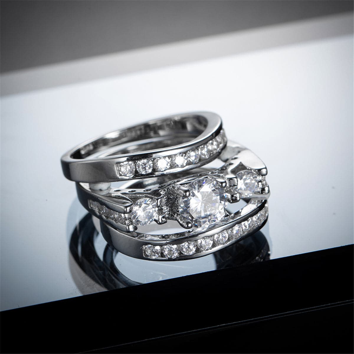 Cubic Zirconia & Silver-Plated Cocktail Ring Set