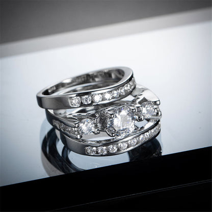 Cubic Zirconia & Silver-Plated Cocktail Ring Set