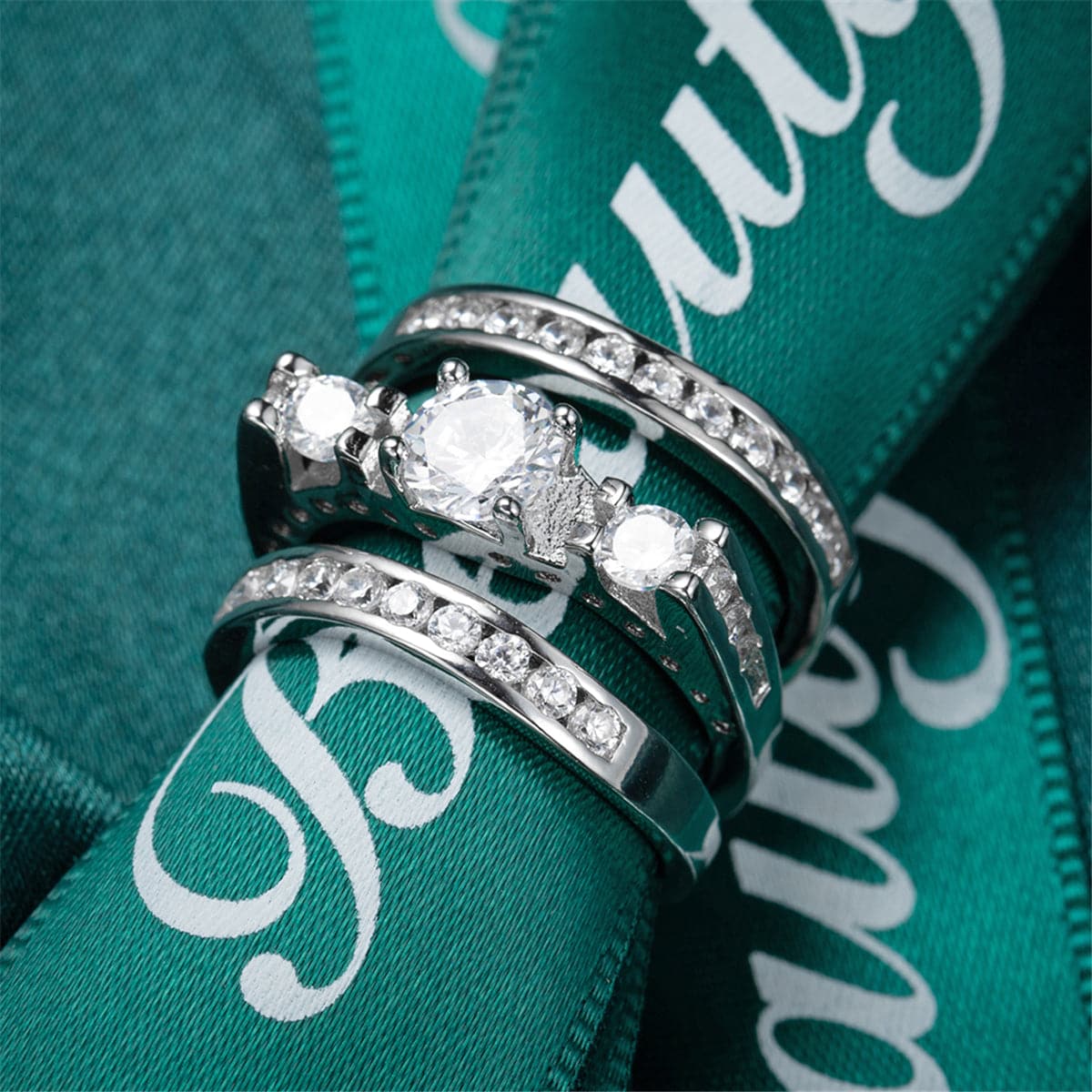 Cubic Zirconia & Silver-Plated Cocktail Ring Set