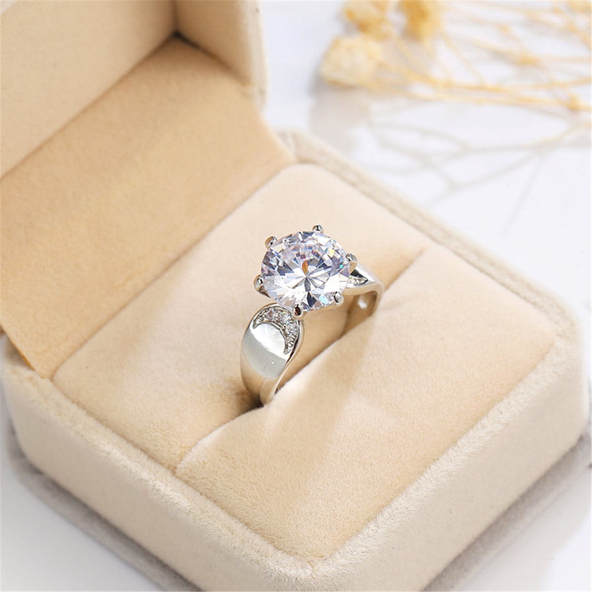 Crystal and Silver-Plated Round-Cut Cocktail Ring, silver statement rings for women, everyday style, styled look