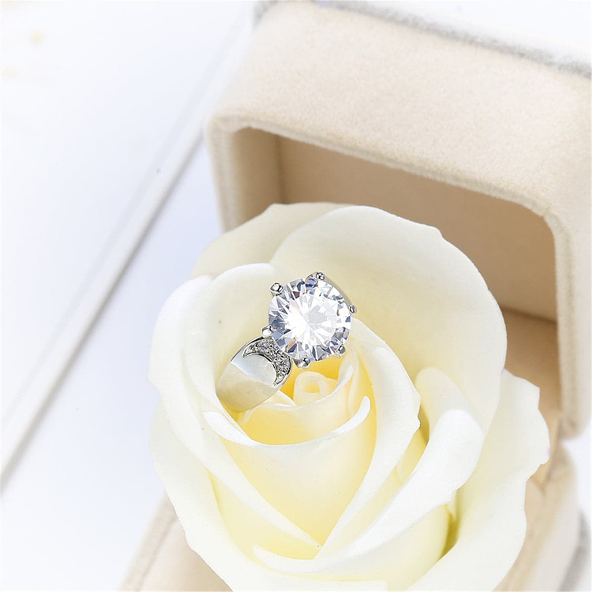 Crystal & Silver-Plated Round-Cut Cocktail Ring