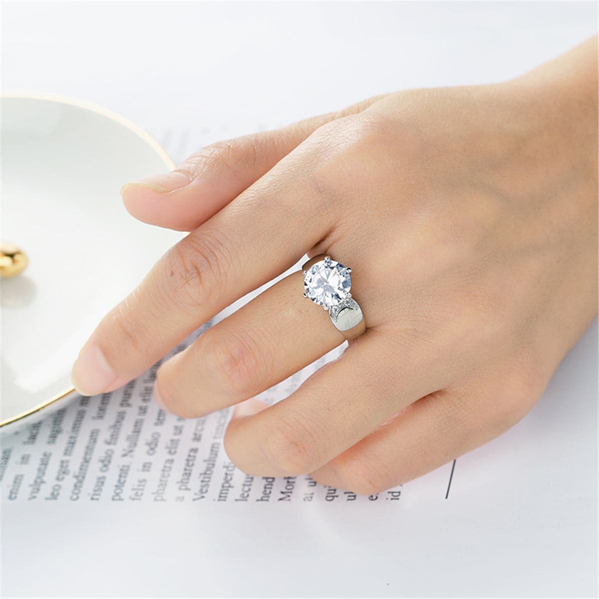 Crystal & Silver-Plated Round-Cut Cocktail Ring