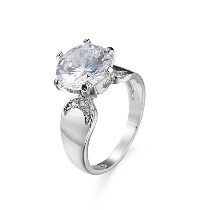 Crystal and Silver-Plated Round-Cut Cocktail Ring, silver statement rings for women, everyday style, front view
