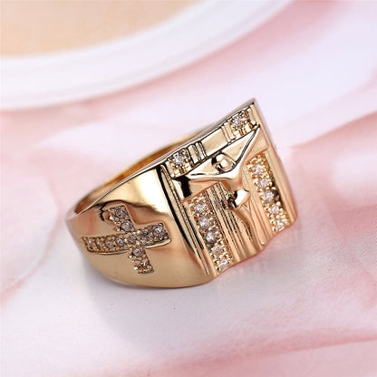 Cubic Zirconia and 18K Gold-Plated Cross Ring, jewelry gift sets for women, elegant gift for her, side view