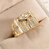 Cubic Zirconia & 18K Gold-Plated Cross Ring