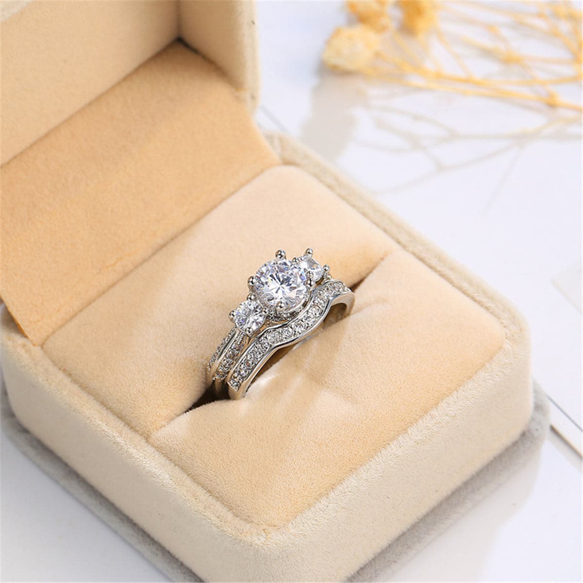 Crystal & Silver-Plated Botany Ring Set