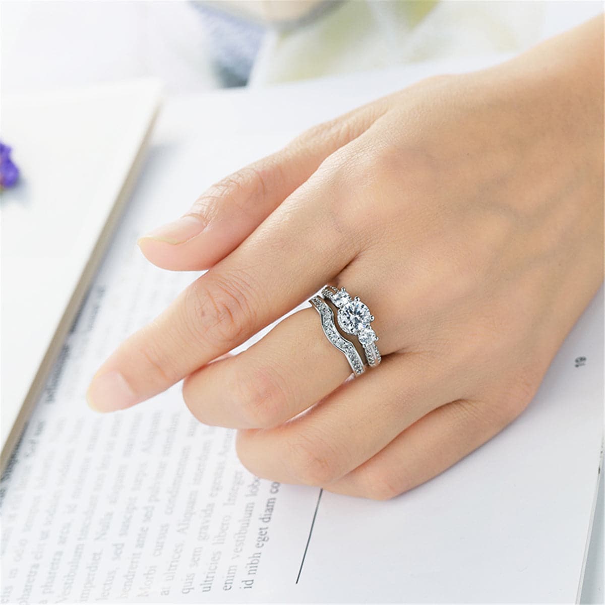 Crystal & Silver-Plated Botany Ring Set