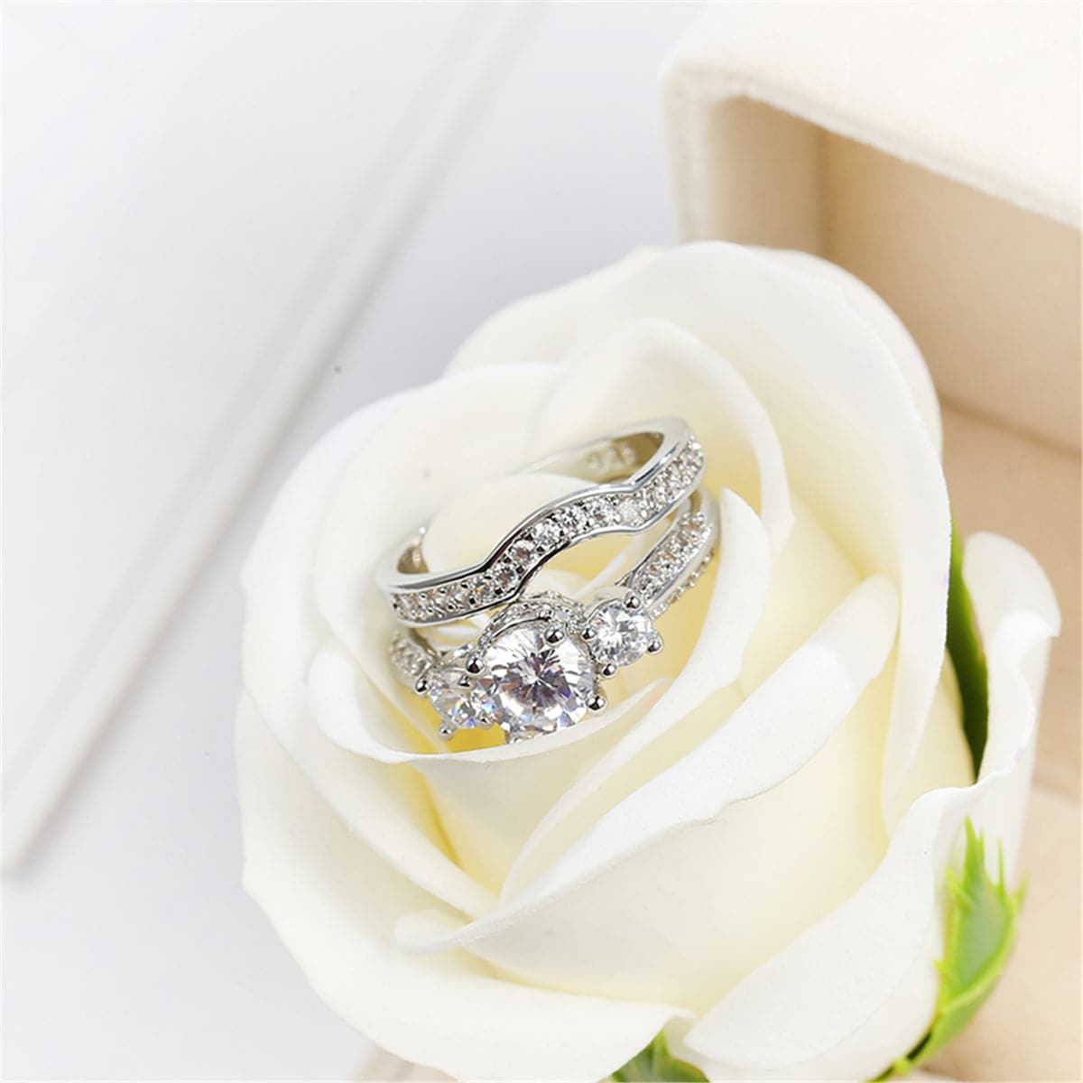 Crystal and Silver-Plated Botany Ring Set, jewelry gift sets for women, botanical inspired, lifestyle look
