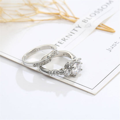 Crystal and Silver-Plated Botany Ring Set, jewelry gift sets for women, botanical inspired, styled look
