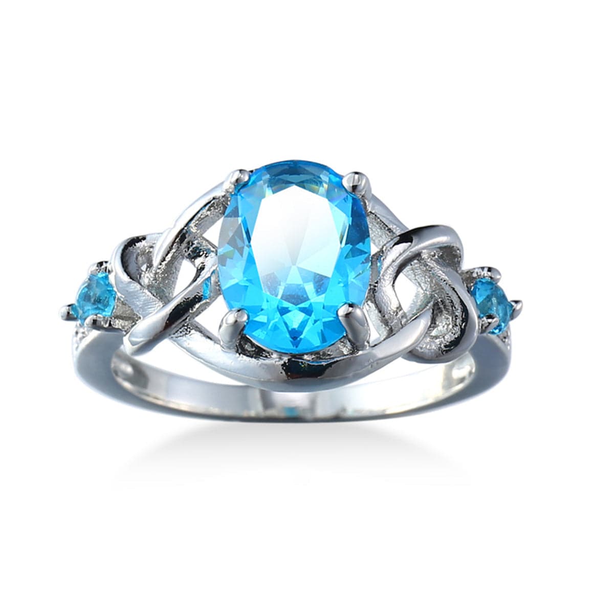 Sea Blue Crystal and Silver-Plated Botany Ring, silver statement rings for women, vintage-inspired design, side view