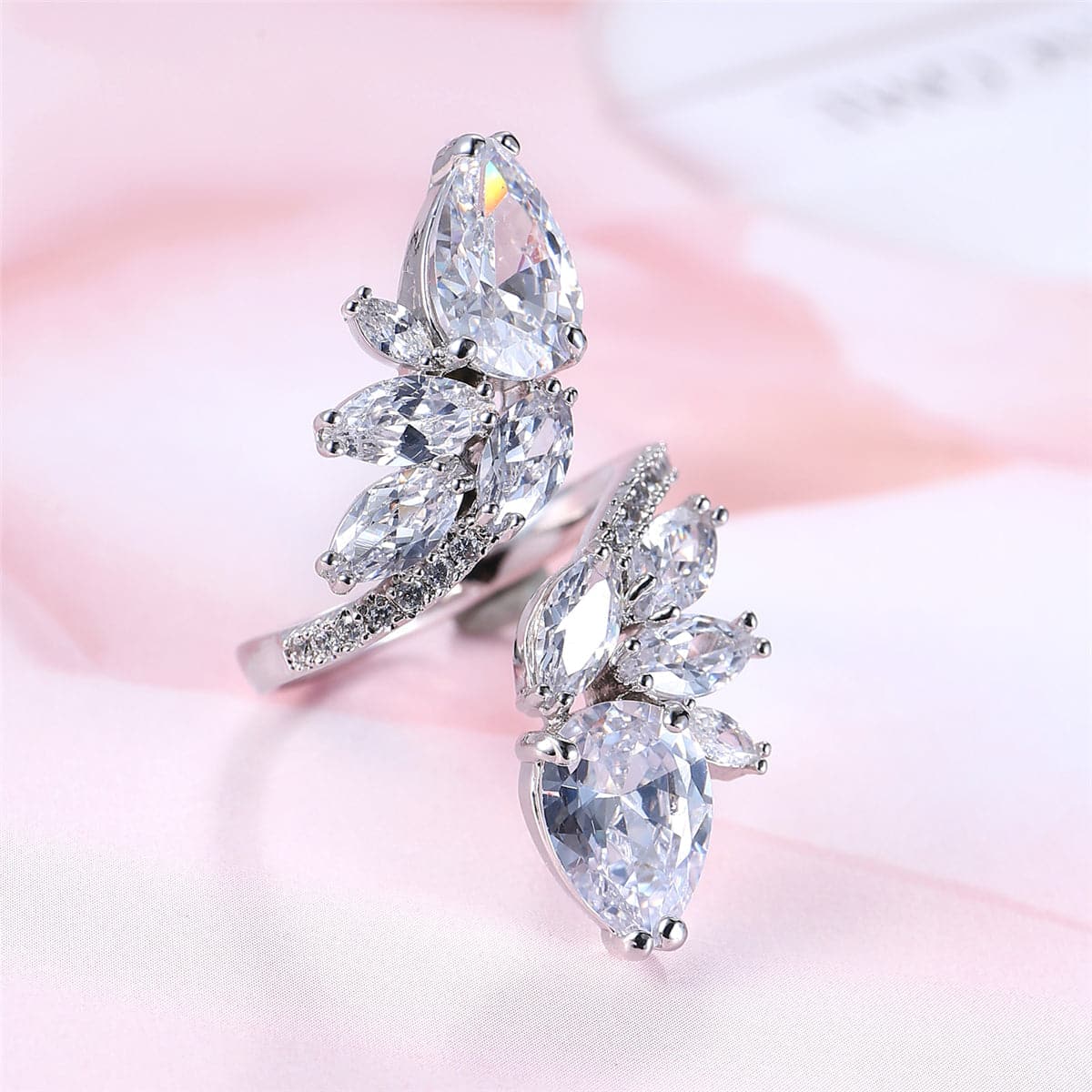 Crystal and Cubic Zirconia Silver-Plated Botany Marquise-Cut Open Ring, silver statement rings for women, lifestyle look