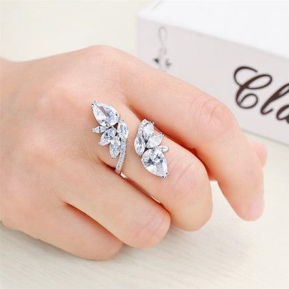 Crystal and Cubic Zirconia Silver-Plated Botany Marquise-Cut Open Ring, silver statement rings for women, styled look