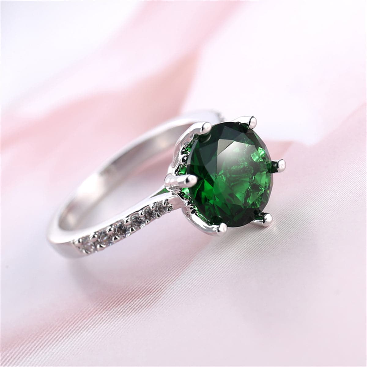 Green Crystal & Cubic Zirconia Cocktail Ring