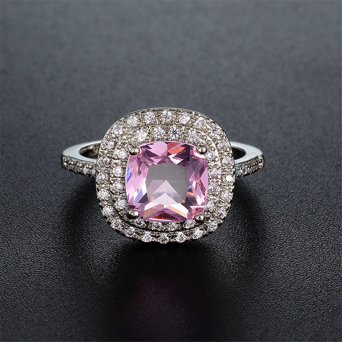 Pink Crystal & Cubic Zirconia Halo Ring