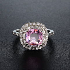 Pink Crystal & Cubic Zirconia Halo Ring