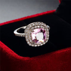 Pink Crystal & Cubic Zirconia Halo Ring