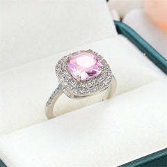 Pink Crystal & Cubic Zirconia Halo Ring