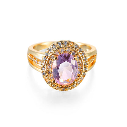 Pink Crystal and Cubic Zirconia Halo Ring, jewelry gift sets for women, dainty minimalist design, side view