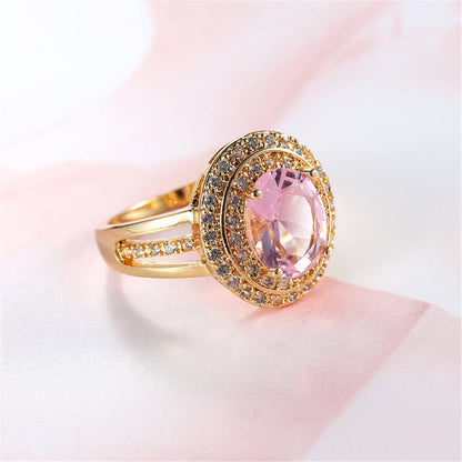 Pink Crystal and Cubic Zirconia Halo Ring, jewelry gift sets for women, dainty minimalist design, lifestyle look
