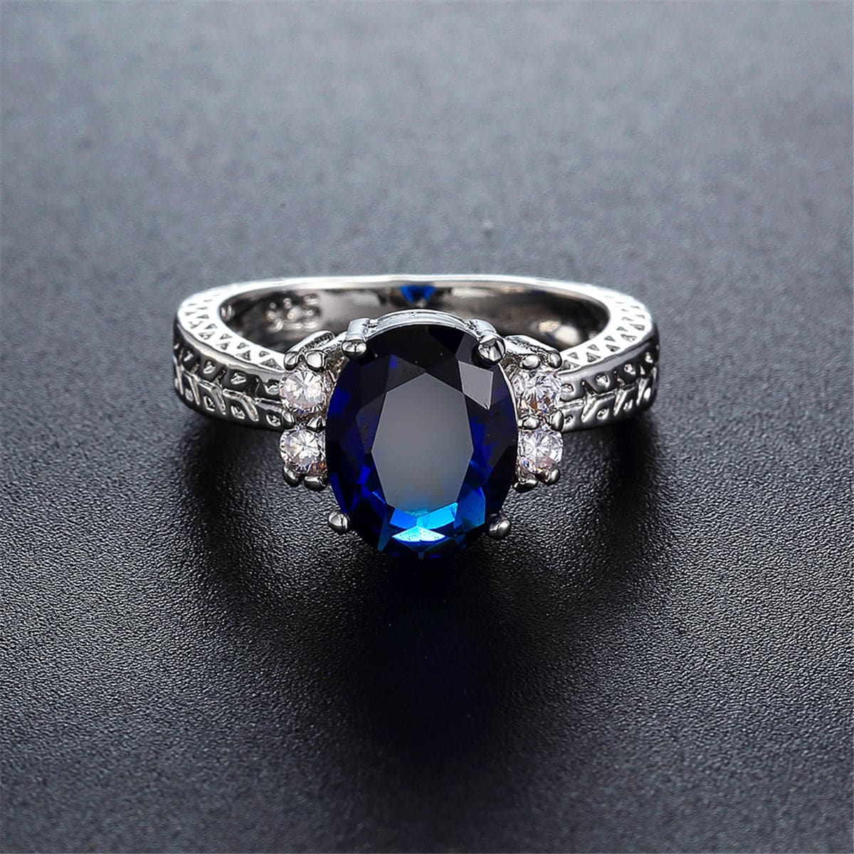Navy Crystal & Cubic Zirconia Oval-Cut Flush-Band Ring
