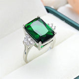 Green Crystal & Cubic Zirconia Rectangle Ring