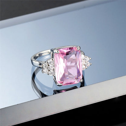 Pink Crystal and Cubic Zirconia Princess-Cut Ring, jewelry gift sets for women, vintage-inspired design, lifestyle look