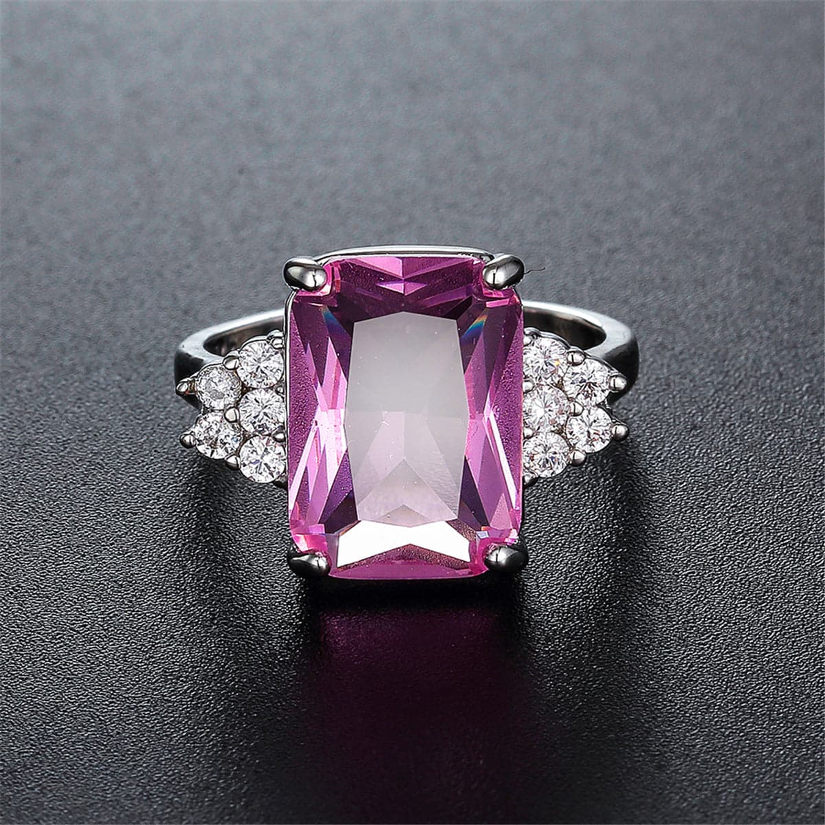 Pink Crystal & Cubic Zirconia Princess-Cut Ring