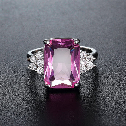 Pink Crystal and Cubic Zirconia Princess-Cut Ring, jewelry gift sets for women, vintage-inspired design, styled look