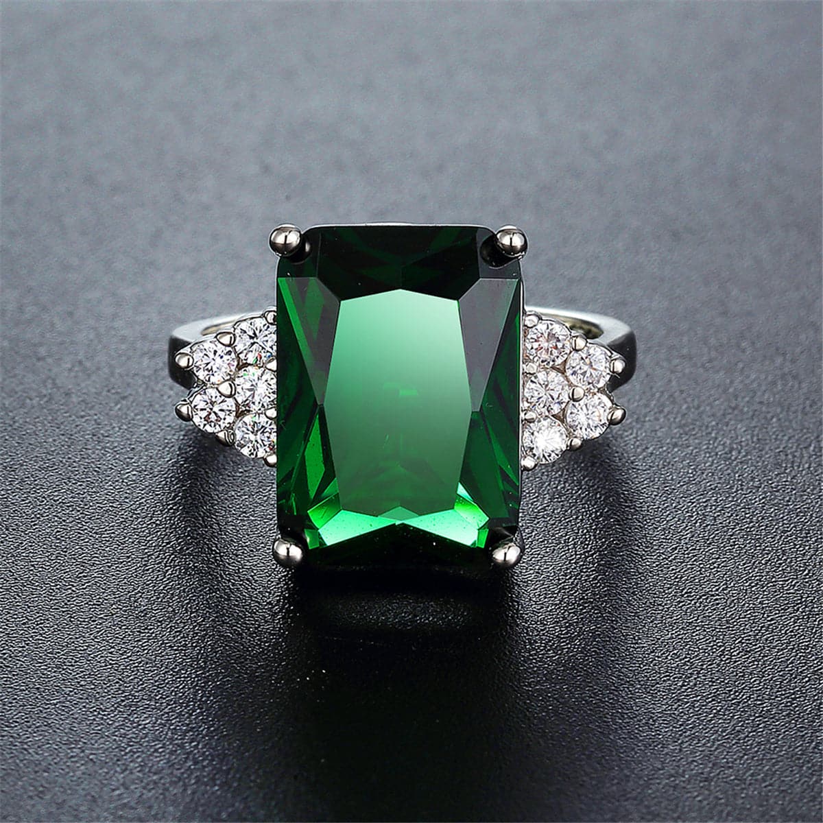 Green Crystal & Cubic Zirconia Rectangle Ring
