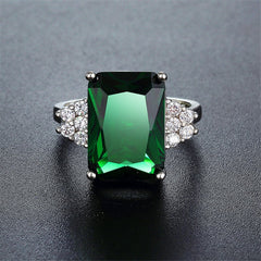 Green Crystal & Cubic Zirconia Rectangle Ring