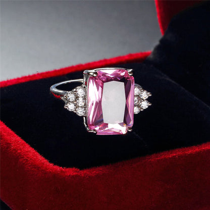 Pink Crystal and Cubic Zirconia Princess-Cut Ring, jewelry gift sets for women, vintage-inspired design, side view