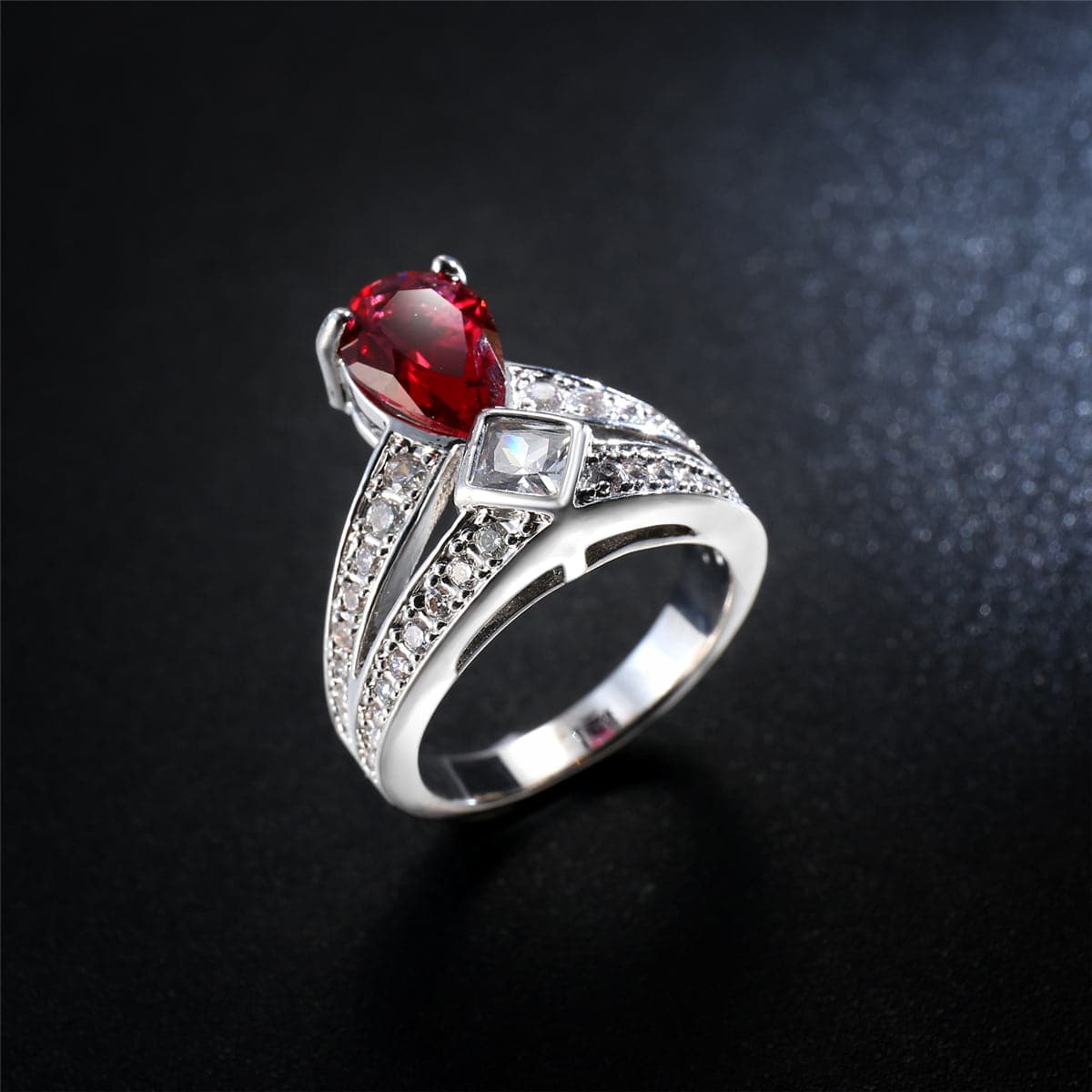 Rose Pear Crystal & Cubic Zirconia Pear Ring