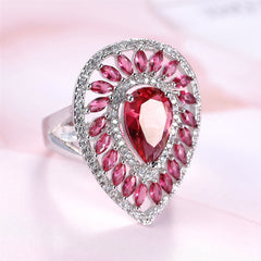 Rose Crystal & Cubic Zirconia Teardrop Ring