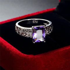 Purple Crystal & Silver-Plated Filigree-Accent Ring