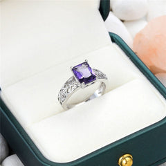 Purple Crystal & Silver-Plated Filigree-Accent Ring