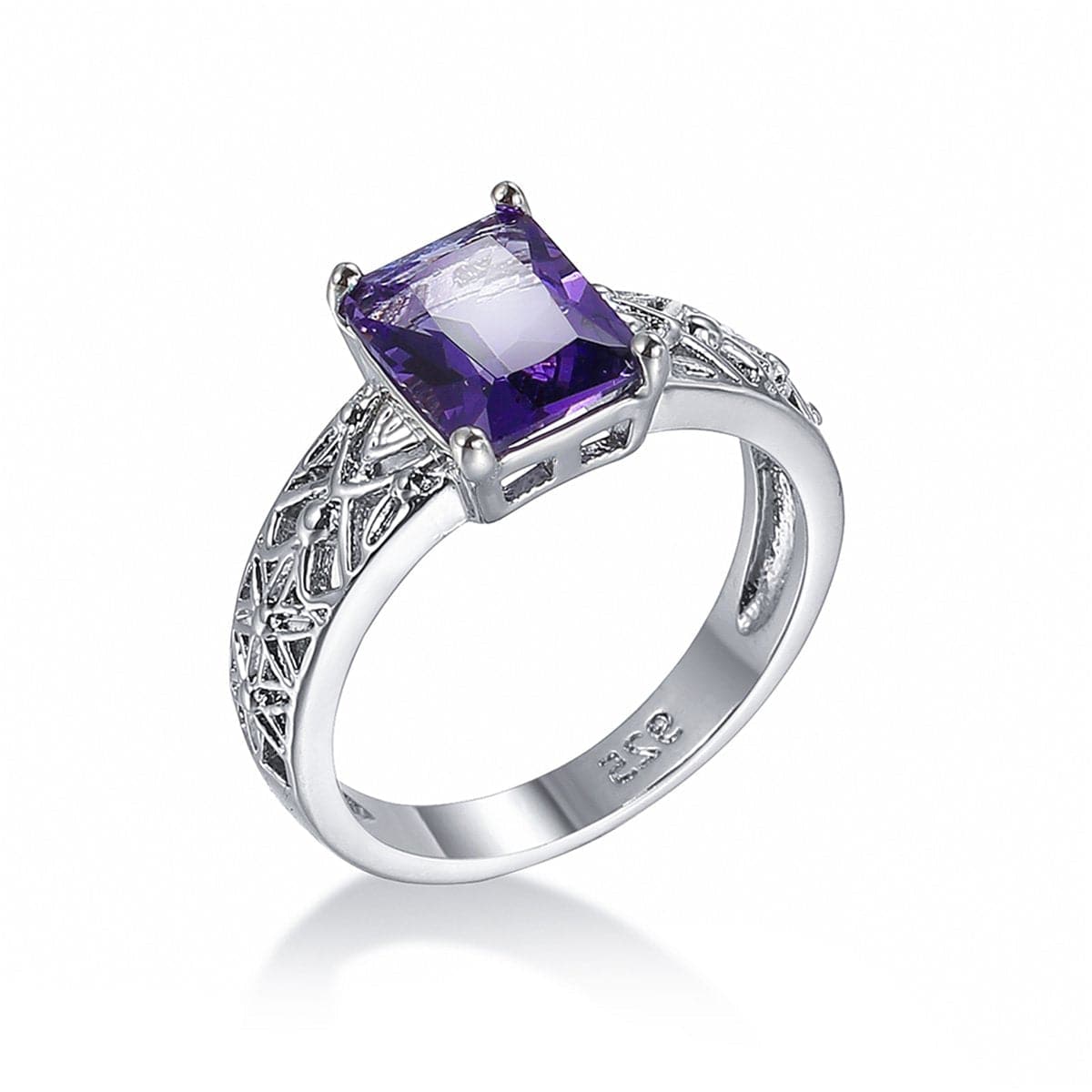 Purple Crystal & Silver-Plated Filigree-Accent Ring